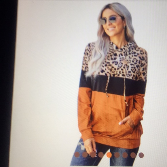 Copper color leopard tie dye colorblock hoodie - Picture 3 of 6